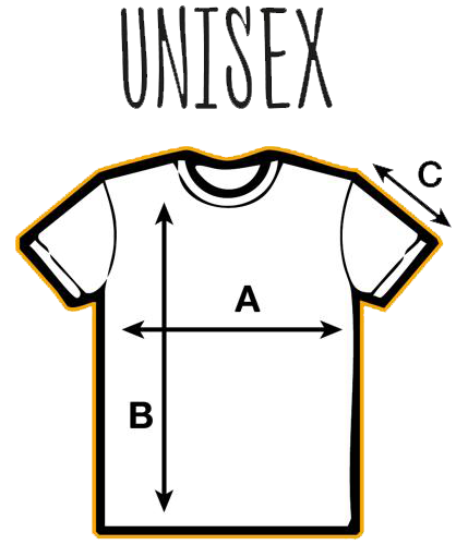 Esquema camiseta unisex con medidas A B C